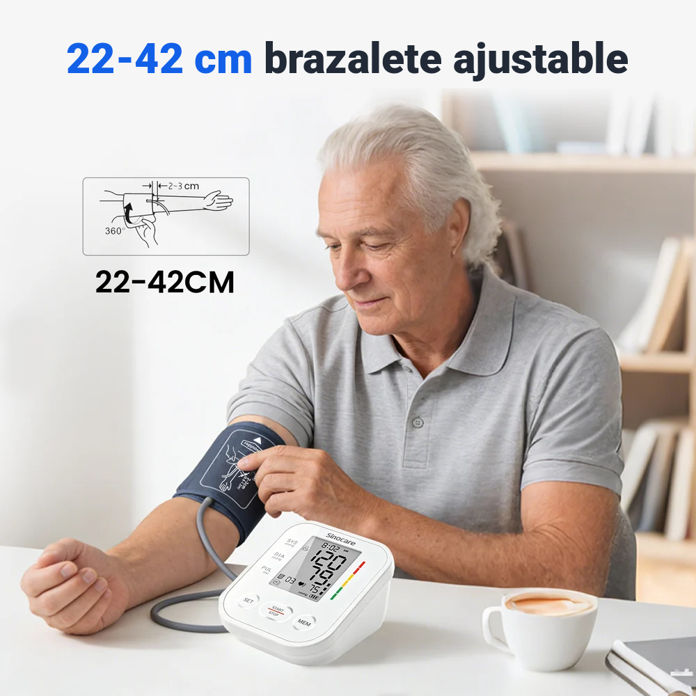 Tensiometro de Brazo, Sinocare Tensiometro Digital Automatico, Deteccion Irregular Arritmia,3.6 Pantalla LCD Grande Monitor Brazalete 22-43cm (2x99 Memoria)