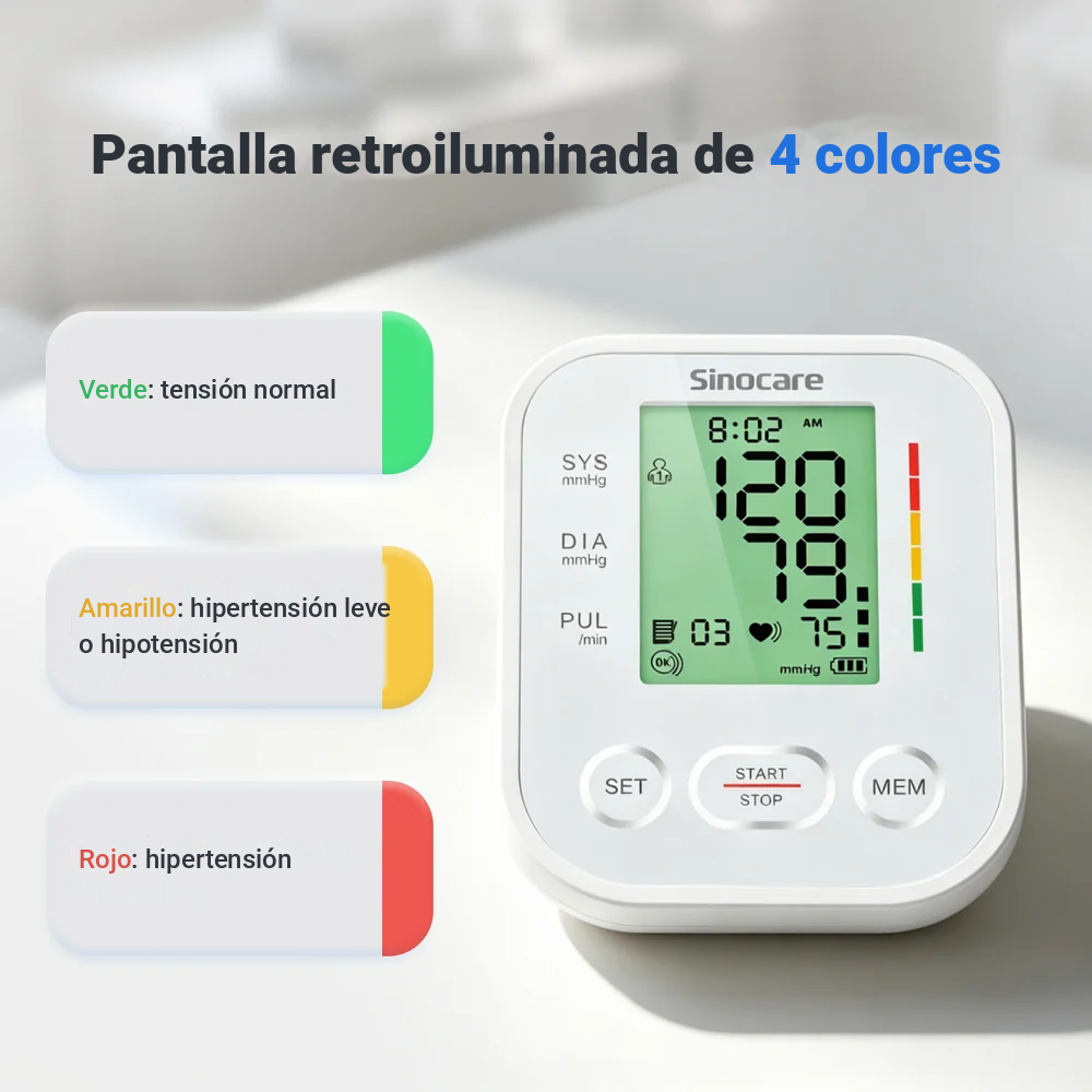 Tensiometro de Brazo, Sinocare Tensiometro Digital Automatico, Deteccion Irregular Arritmia,3.6 Pantalla LCD Grande Monitor Brazalete 22-43cm (2x99 Memoria)
