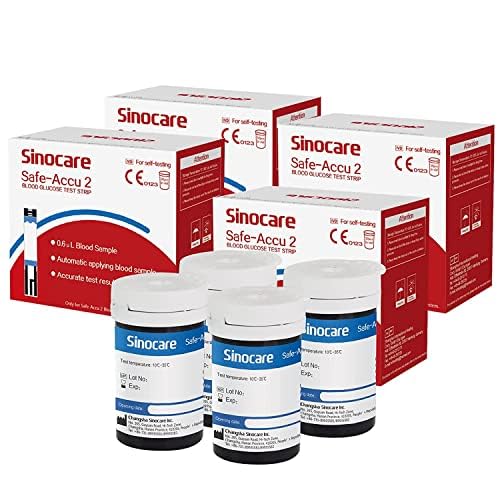 sinocare Tiras, 200 x Tiras Prueba en Sangre Reactivas sin Código, Solo para Safe Accu2