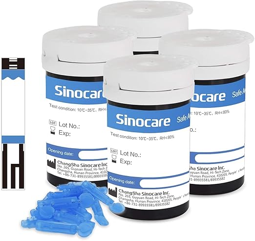 Sinocare Tiras Glucosa Medidor de Glucosa en Sangre Tiras de Prueba, 100 x Tiras Reactivas sin Código, Solo para Safe AQ Angel