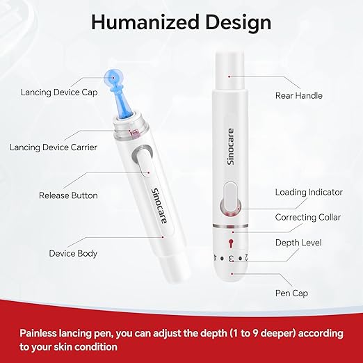 Sinocare Pluma de Lanceta Sangre, Dispositivo de Punción para Toma de Muestras Sangre en Diabeticos Blanco(Sin Aguja)