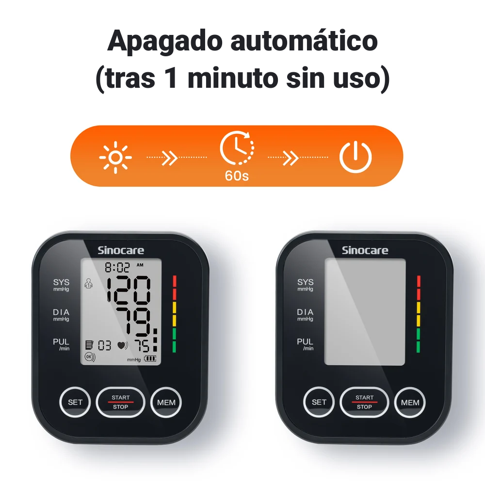 Tensiometro de Brazo, Sinocare Tensiometro Digital Automatico, Deteccion Irregular Arritmia,3.6 Pantalla LCD Grande Monitor Brazalete 22-43cm (2x99 Memoria)