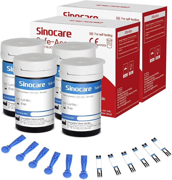 sinocare Tiras, 100 x Tiras Safe Accu en Sangre (Solo Para Safe Accu)