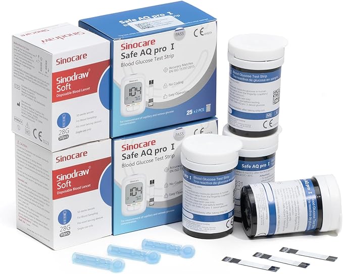 Sinocare Safe AQ Pro I Tiras Reactivas de Glucosa en Sangre, 100 Tiras Compatibles Exclusivamente con Medidor Safe AQ Pro I, Sin Codificación