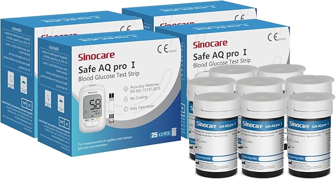 Sinocare Tiras en Sangre Prueba, 200 x Tiras Sin Lancetas, solo para Safe AQ Pro I