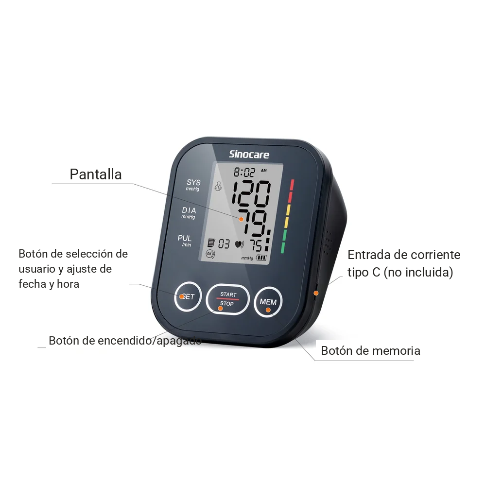 Tensiometro de Brazo, Sinocare Tensiometro Digital Automatico, Deteccion Irregular Arritmia,3.6 Pantalla LCD Grande Monitor Brazalete 22-43cm (2x99 Memoria)