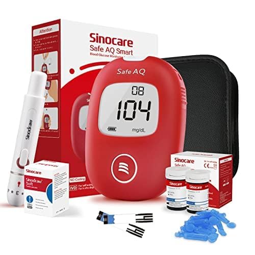 Sinocare Glucómetro, Medidor Glucosa en Sangre, 25 x Tiras de Prueba y Dispositivo de Punción - mg/dL (Safe AQ Smart)