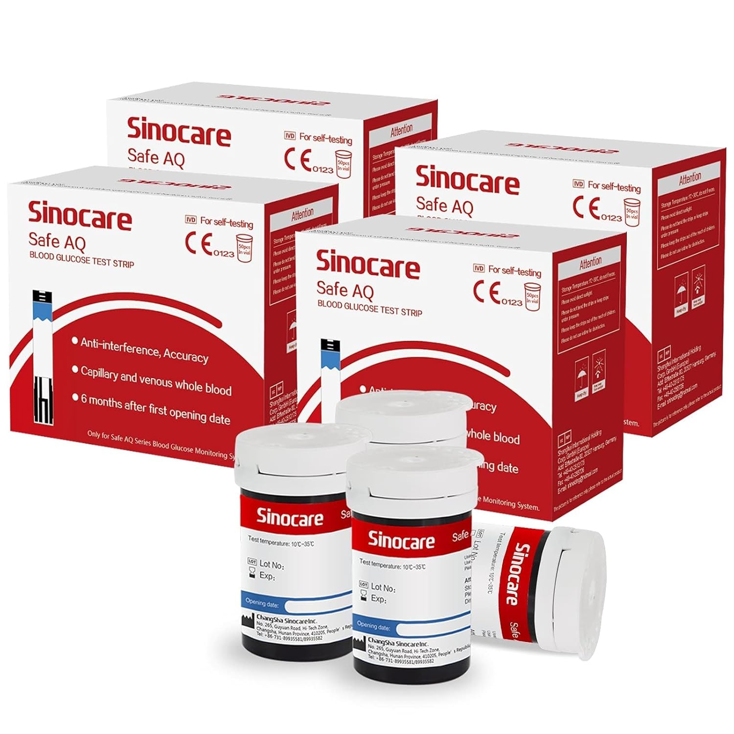 Sinocare Tiras Sangre de Prueba, 200 x Tiras Reactivas sin Código, para Safe AQ Smart/Voice