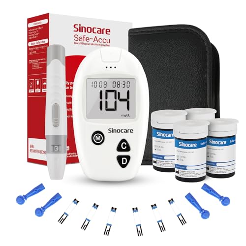 Sinocare Glucómetro, Medidora Glucosa en Sangre,100 Tiras Dispositivo de Punción, Resultado Exacto - mg/dL (Safe Accu)